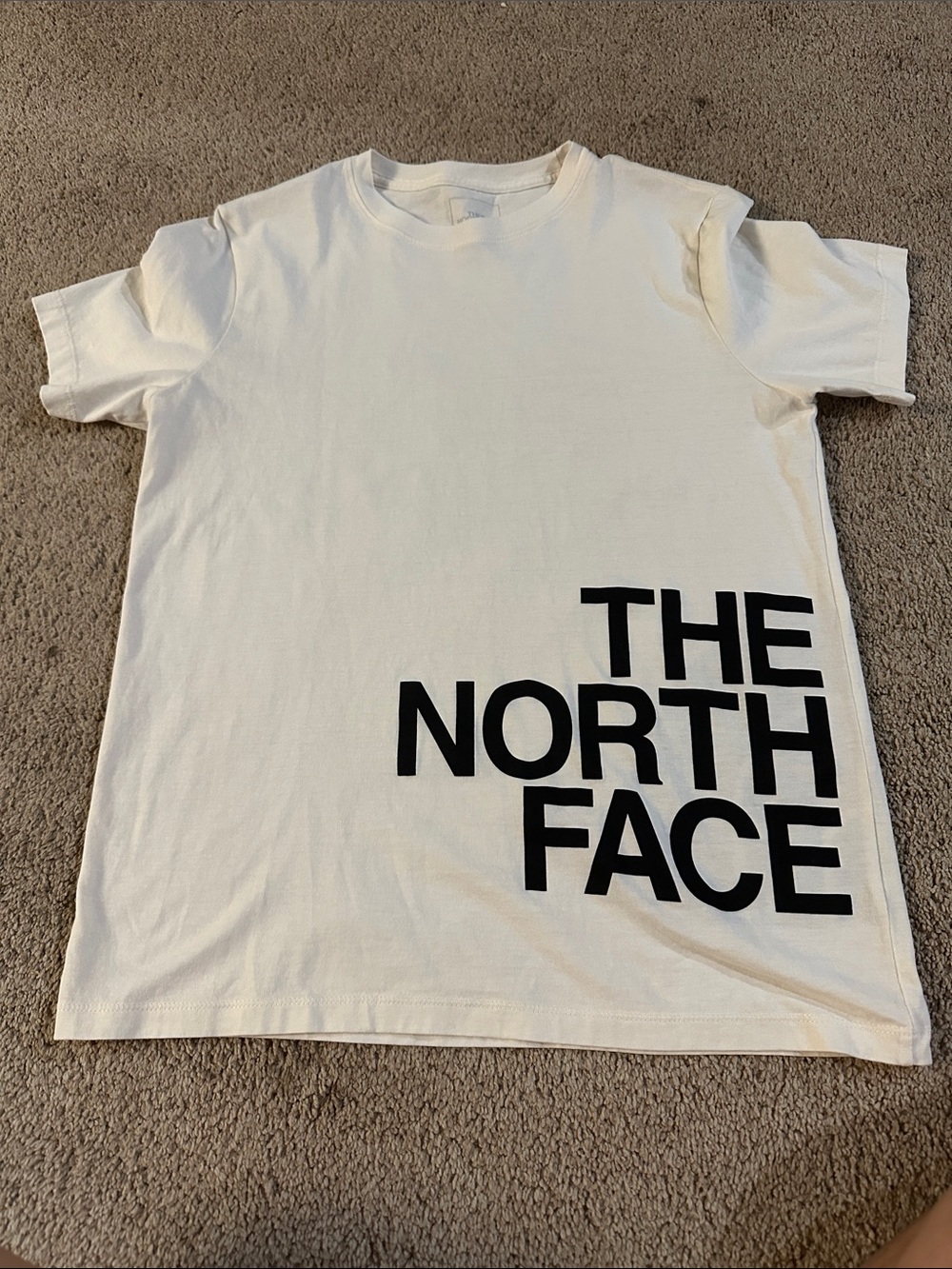 The North Face White Short-Sleeve Tee with Black Logo Block Print